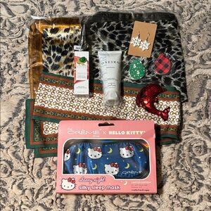 bundle 3 scarfs, 3 earrings sets, sleep mask,lip oil,body milk, dolphin charm